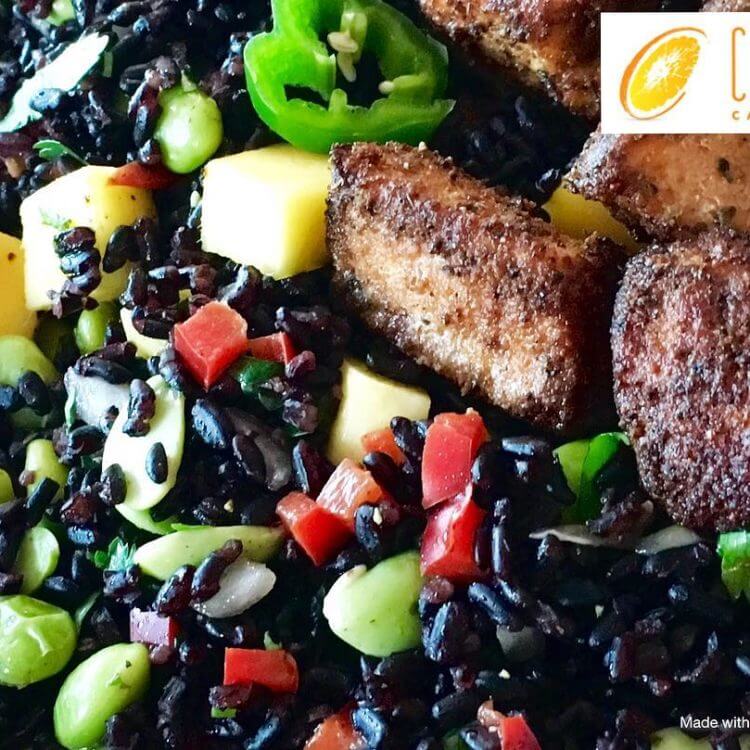 With Halloween ???? fast approaching, be encouraged to create themed foods that are not only healthy, but tasty, too! This Halloween themed salad of Forbidden (BLACK) Rice 〰 (ORANGE) Mango????, Edamame ????, and a BITE with Jalapeño!???? VEGAN unless you add BLACKENED Salmon Medallions (as pictured)
